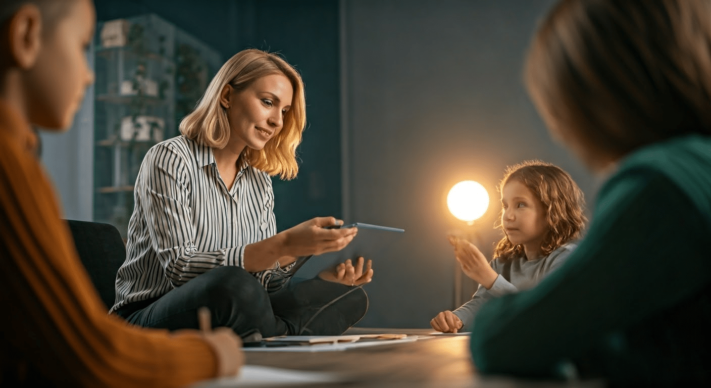 Close-up of a child's hands making a mindfulness jar with glitter and water