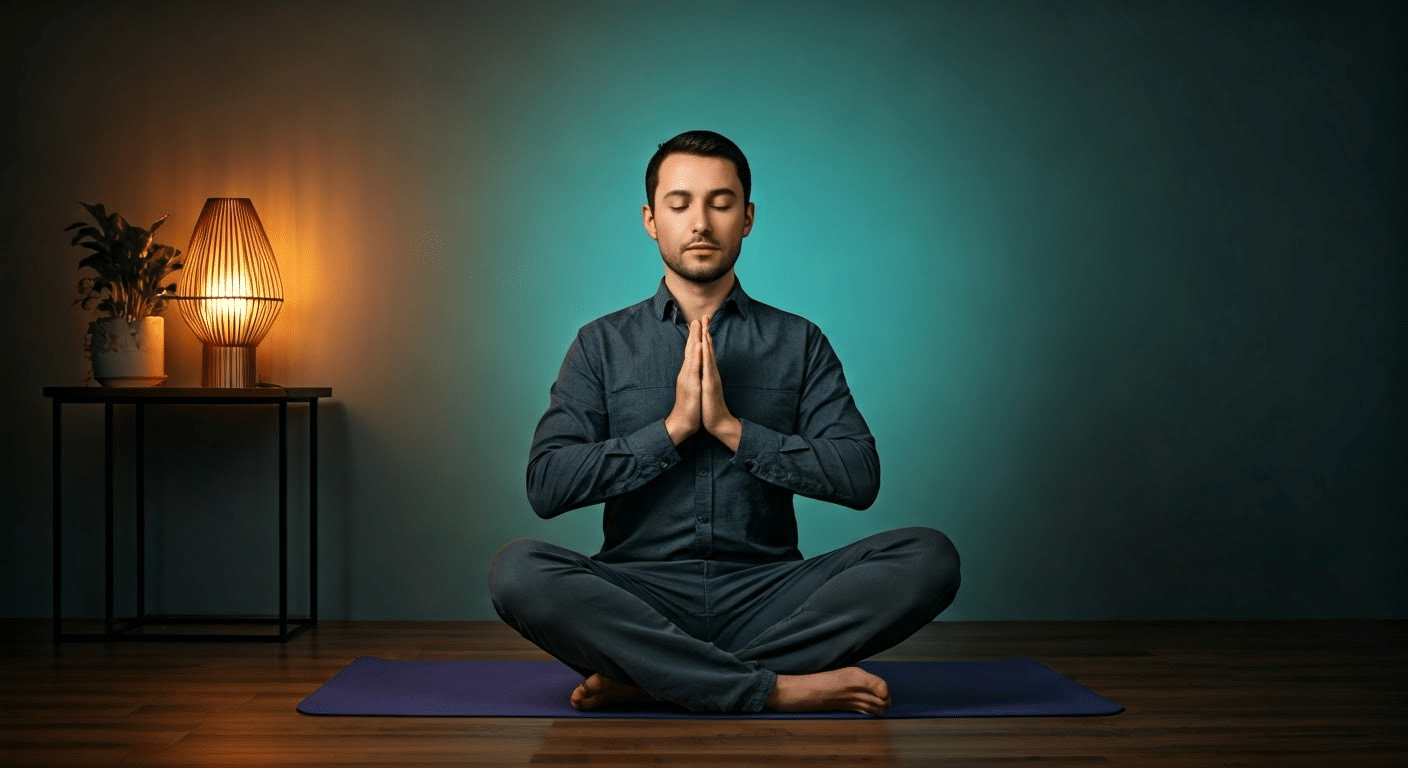 Close-up of a meditator's serene face during jhana meditation
