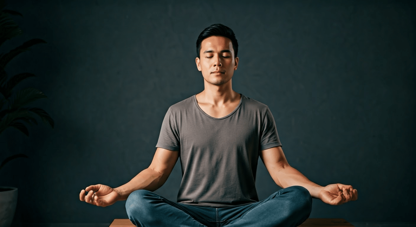 Close-up of hands in a meditation mudra illuminated by candlelight