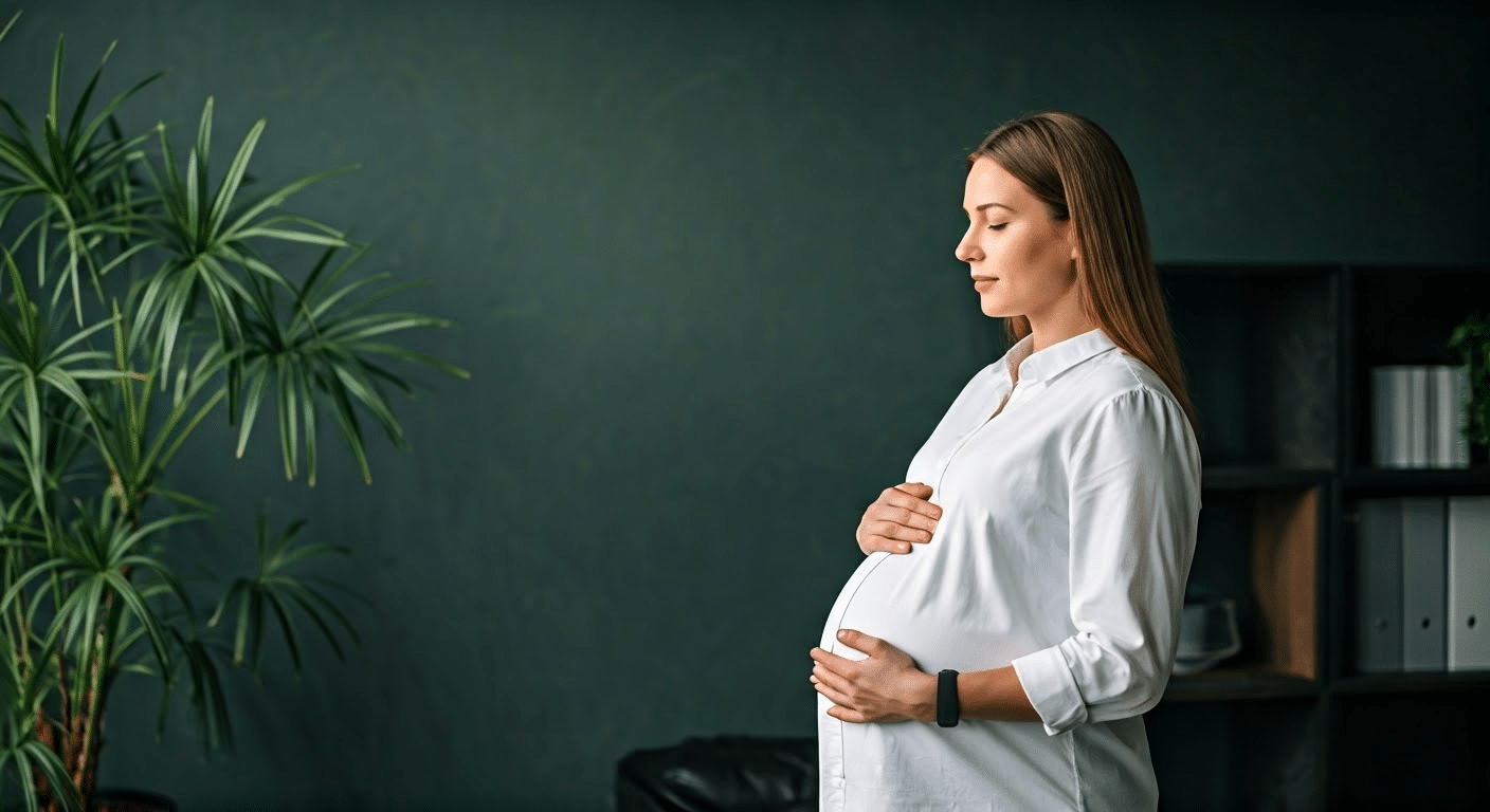 Expecting mother using a meditation app in her living room